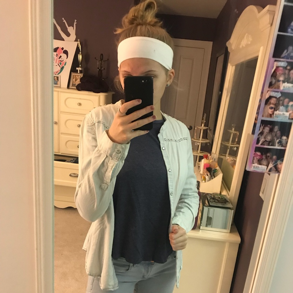 Forever 21 light wash studded denim jacket